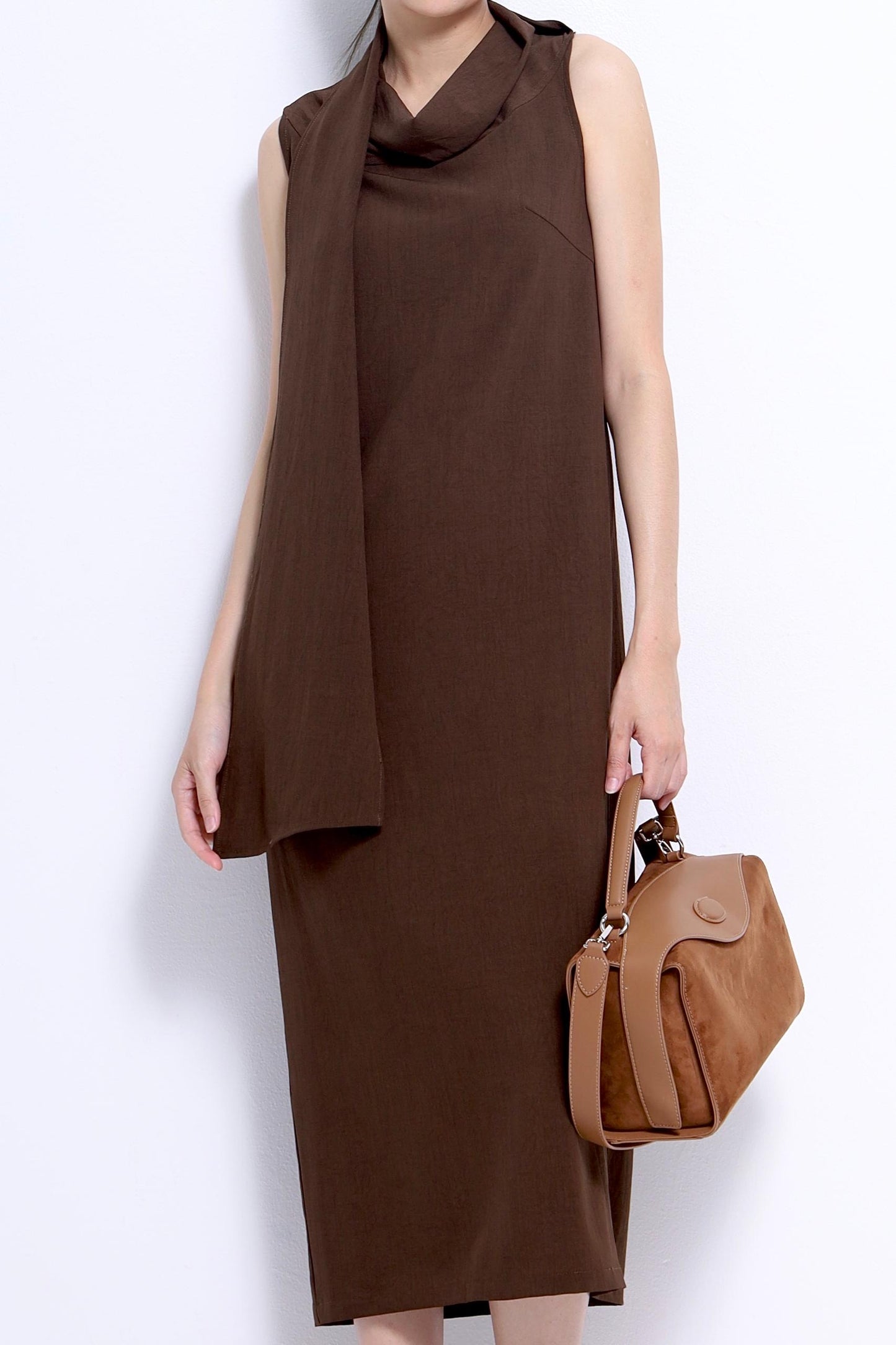 Mauve Funnel Neck Drape Dress