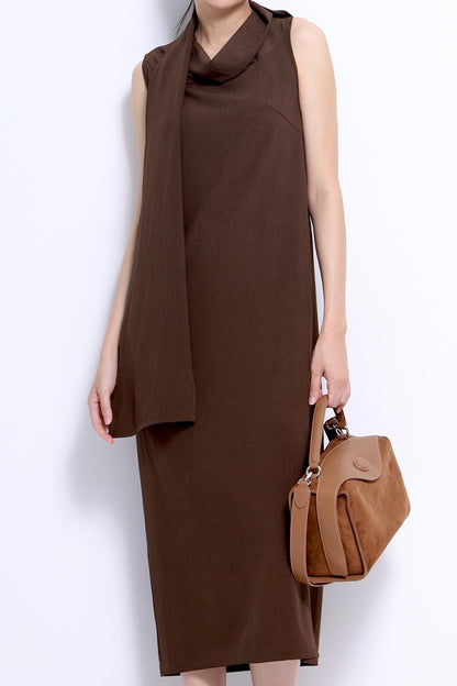 Mauve Funnel Neck Drape Dress