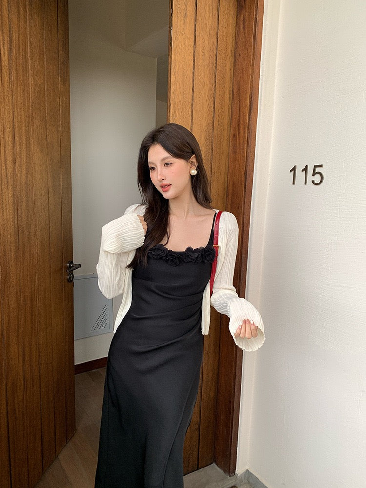 Penelope Satin Dress with Flower Brooch