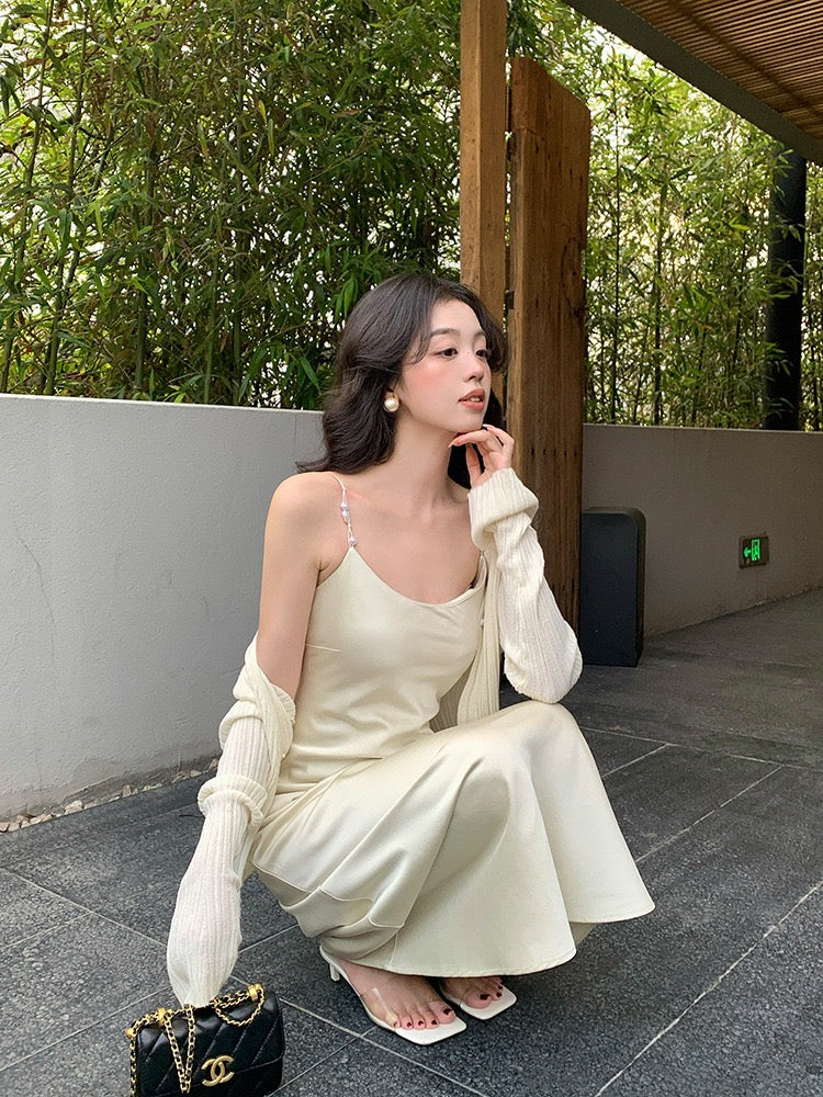 Niya Satin Dress with Pearl Strap