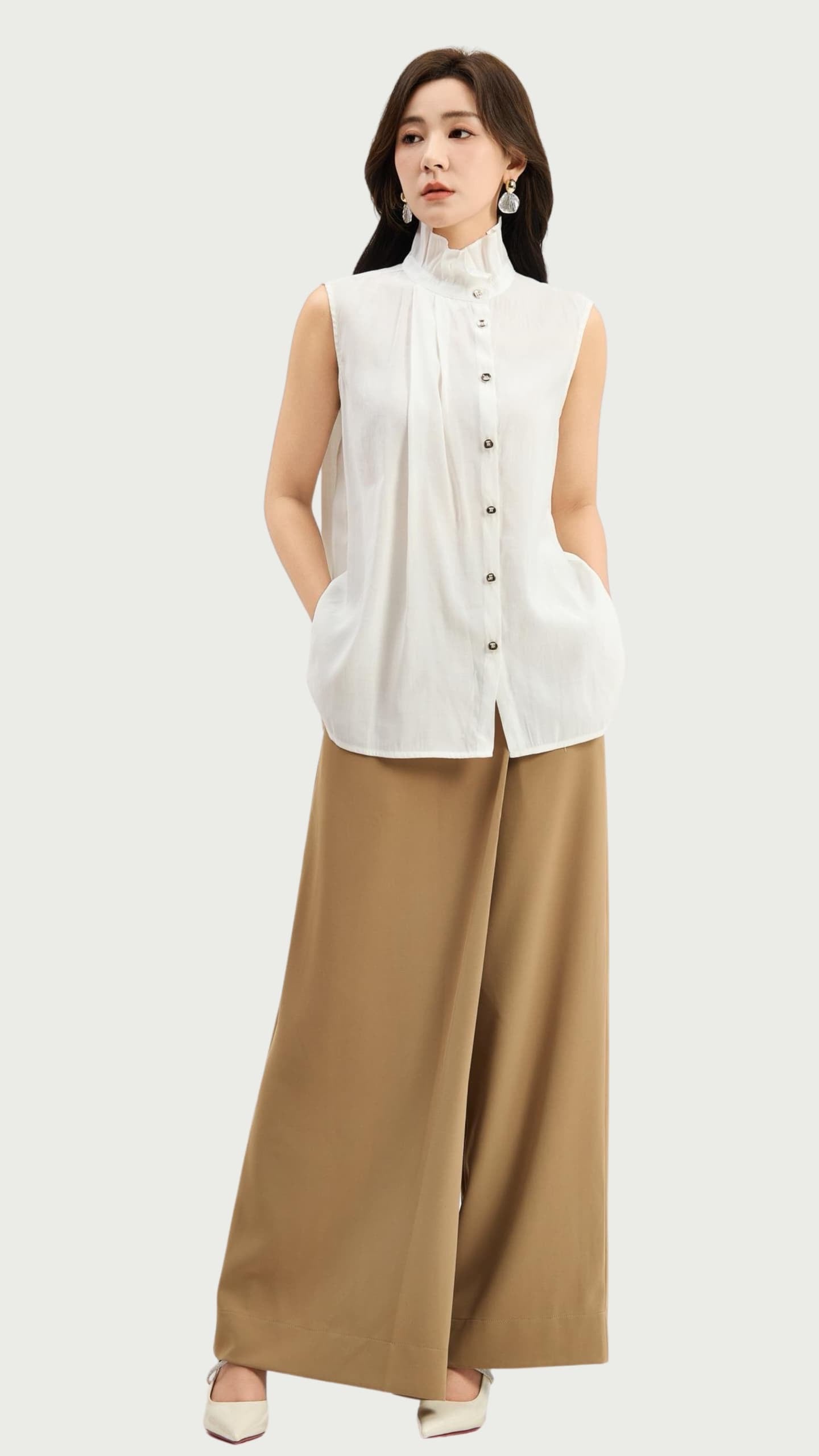 Ziri Ruffle Neck Tencel Top
