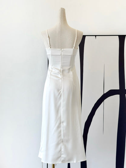 Penelope Satin Dress with Flower Brooch