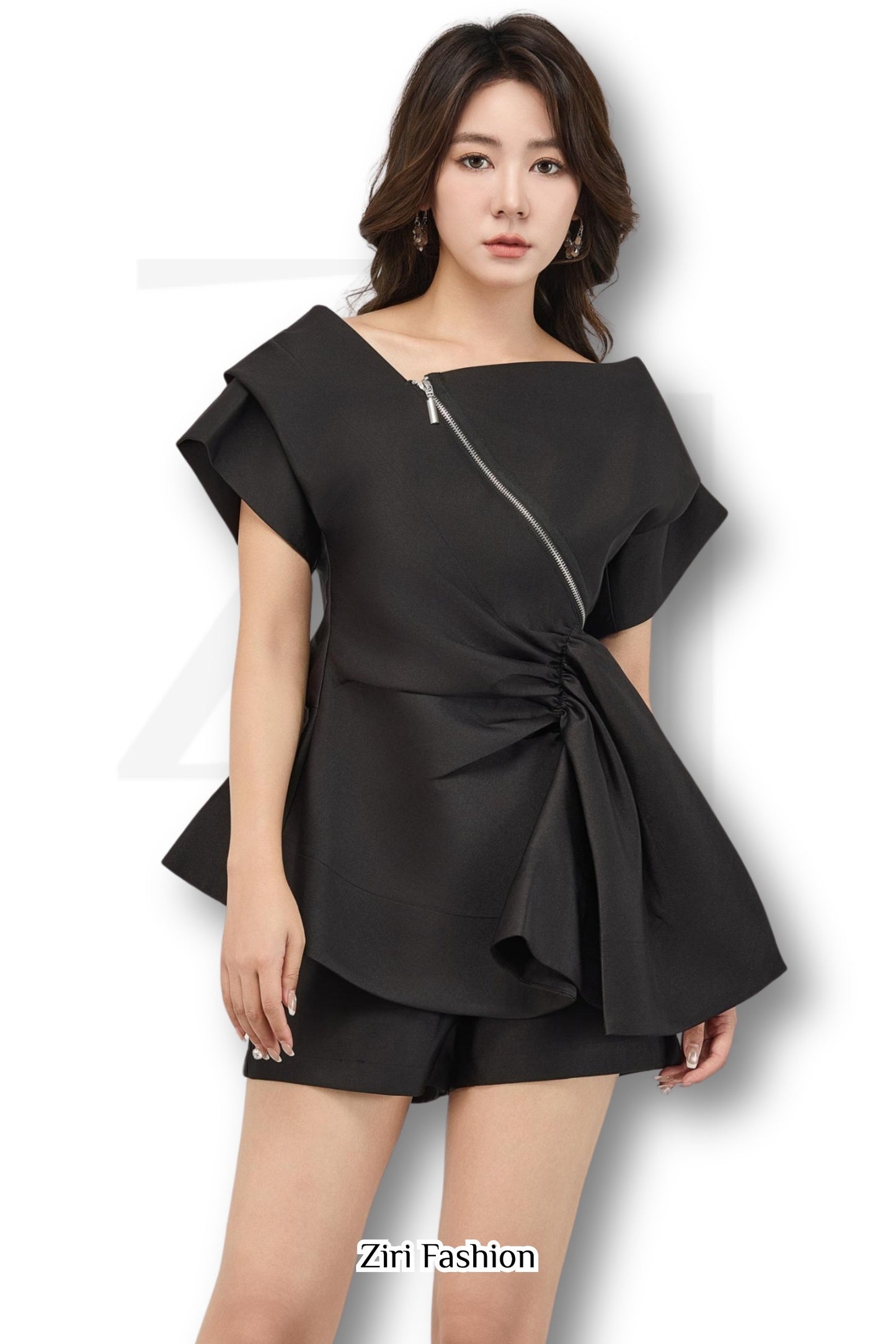 Ziri Asymmetrcial Drape Top + Shorts Setwear