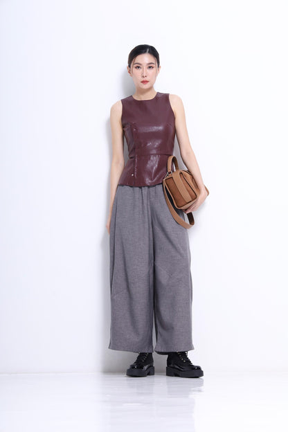 Maple Faux Leather Button Top