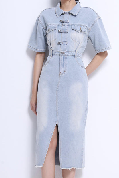 Jade Orient Chinese Button Denim Dress