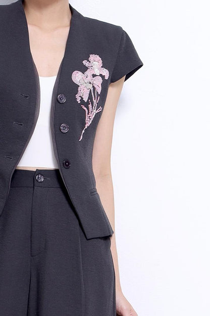 Shan Embroidered Flower Vest Top