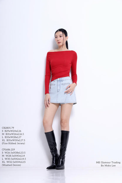 Aria Asymmetrical Neckline Ribbed Top