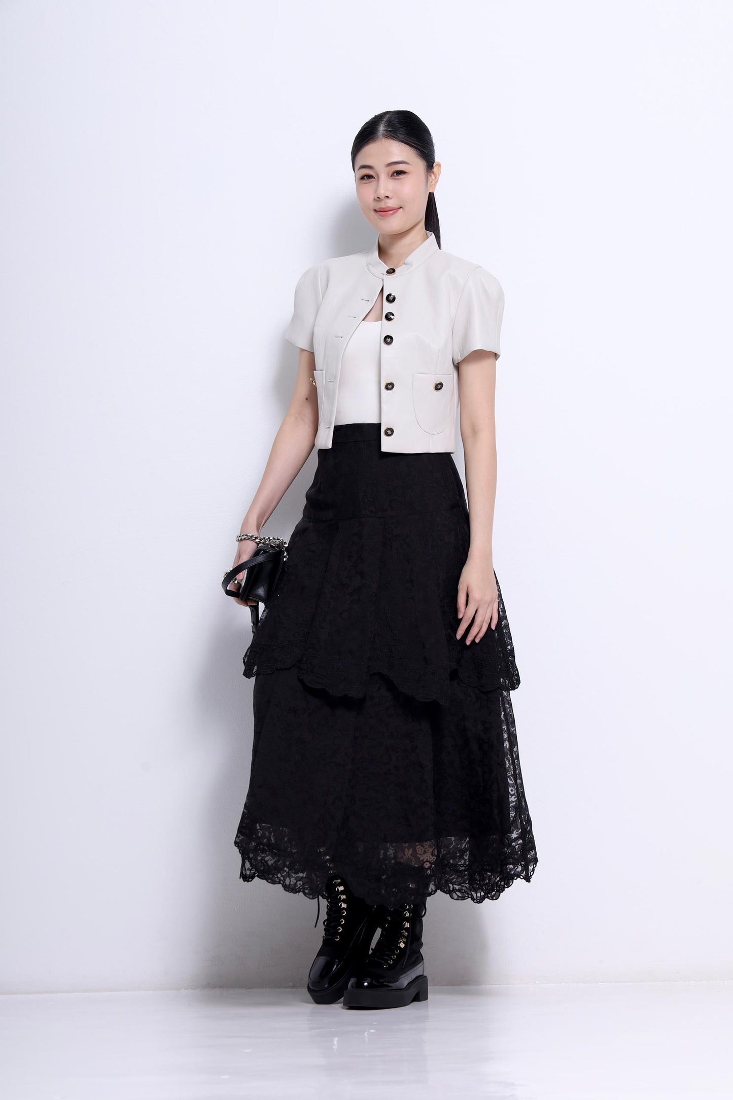 Natasha Mandarin Colar Cropped Jacket