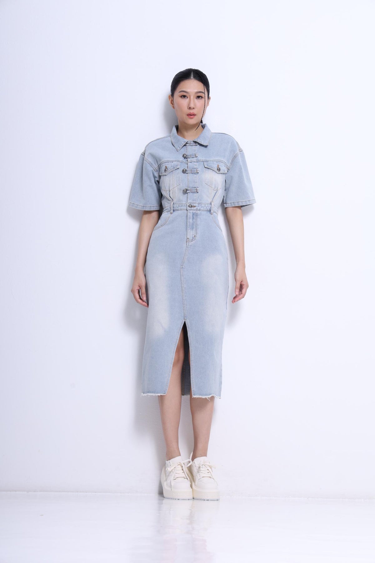 Jade Orient Chinese Button Denim Dress