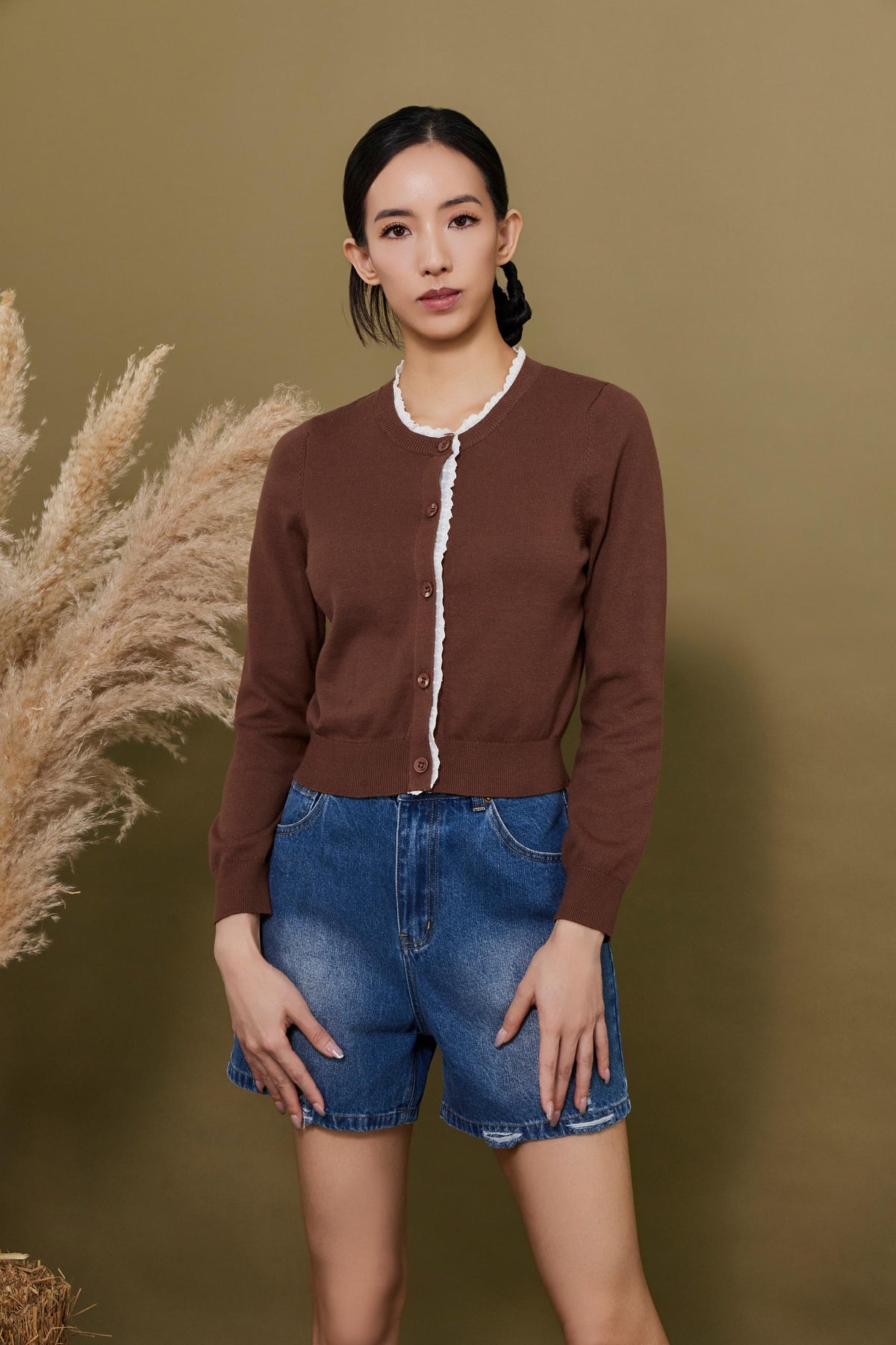 Josie Lace Ruffle Trim Knit Cardigan