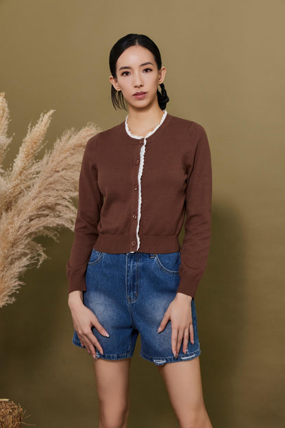 Josie Lace Ruffle Trim Knit Cardigan