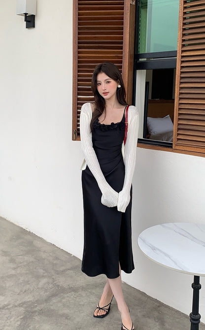 Penelope Satin Dress with Flower Brooch