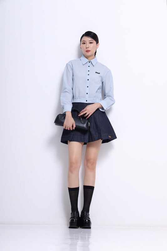 Miu Pleated Denim Mini Skirt