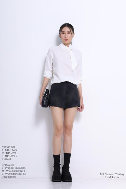 Margot Asymmetrical Neck Tie Shirt