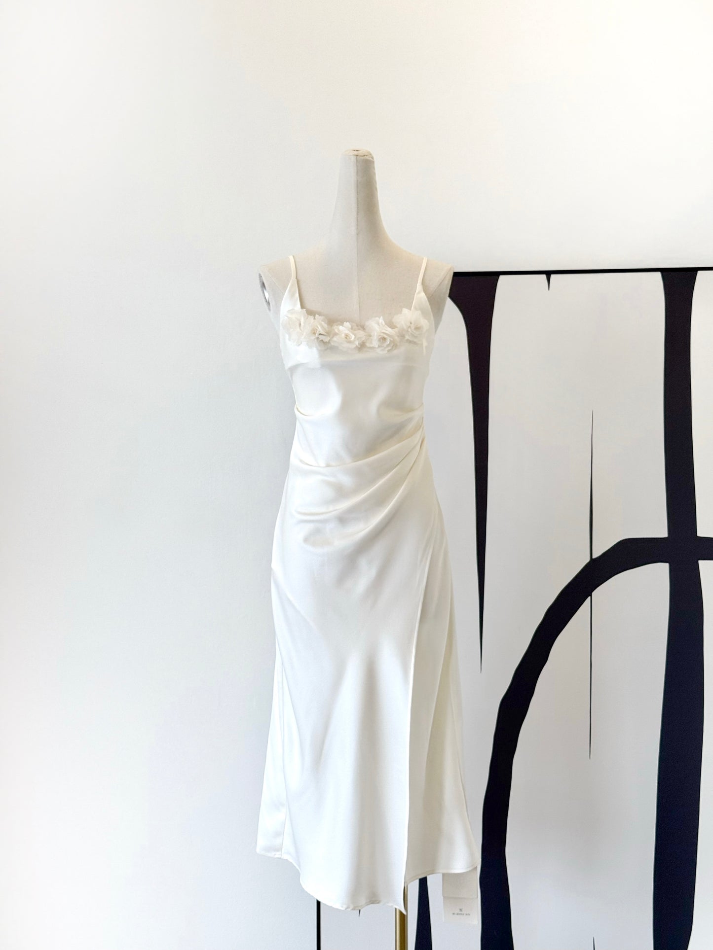 Penelope Satin Dress with Flower Brooch