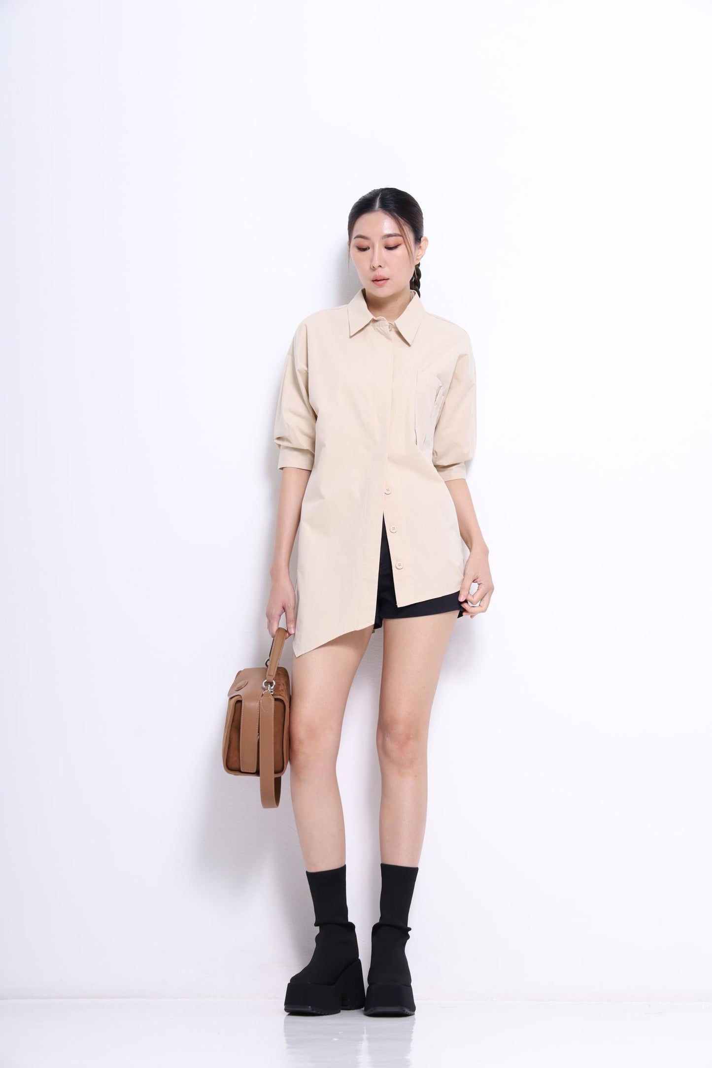 Miyu Asymmetrical Short Sleeve Shirt
