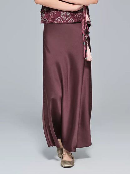 Zhou Wrinkle Satin Bias Cut Maxi Skirt