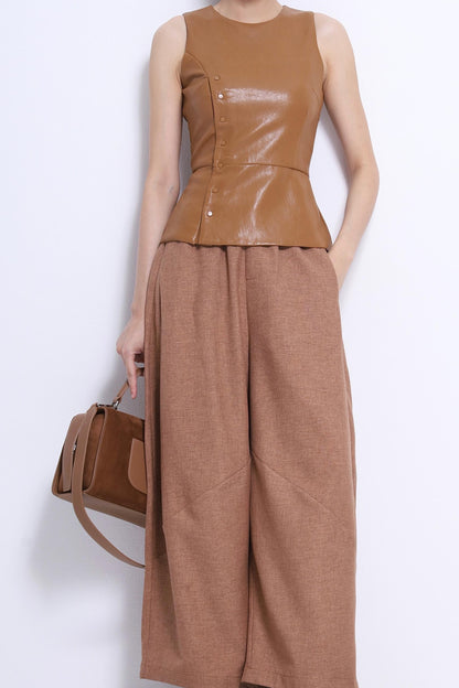 Maple Faux Leather Button Top