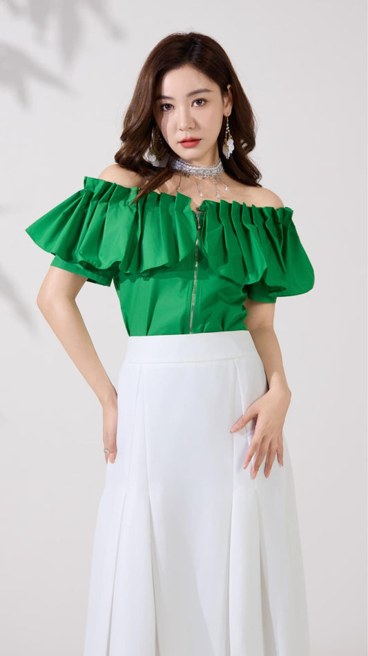 Ziri Pleated Ruffle Top