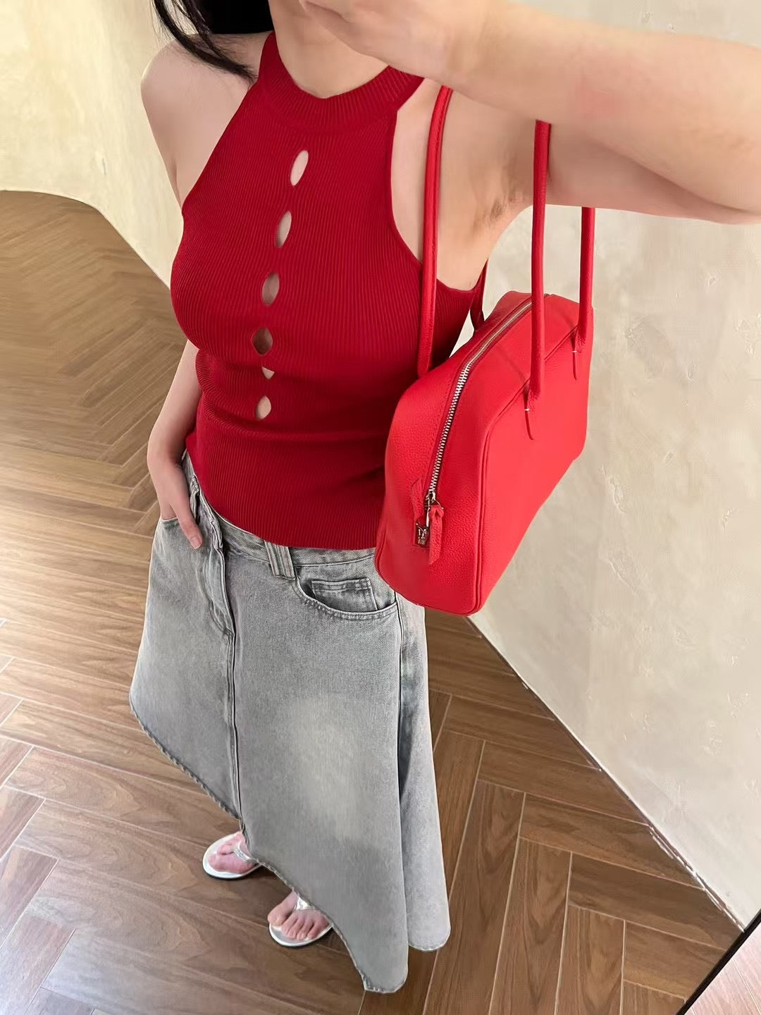 Quince Washed Denim Asymmetrical Skirt