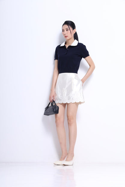 Lauren Lace Trim Knit Polo Top