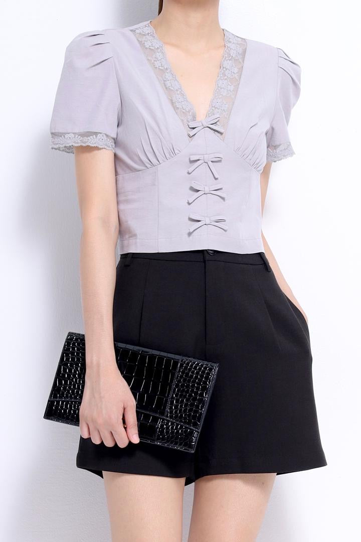 Lulu V-Neck Lace Ribbon Blouse