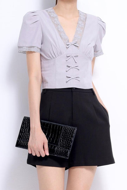 Lulu V-Neck Lace Ribbon Blouse