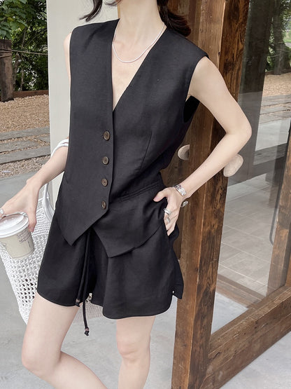 Hoo Linen Vest + Shorts Setwear