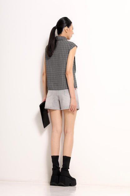 Jinny Checkered Scarf-Collar Shirt