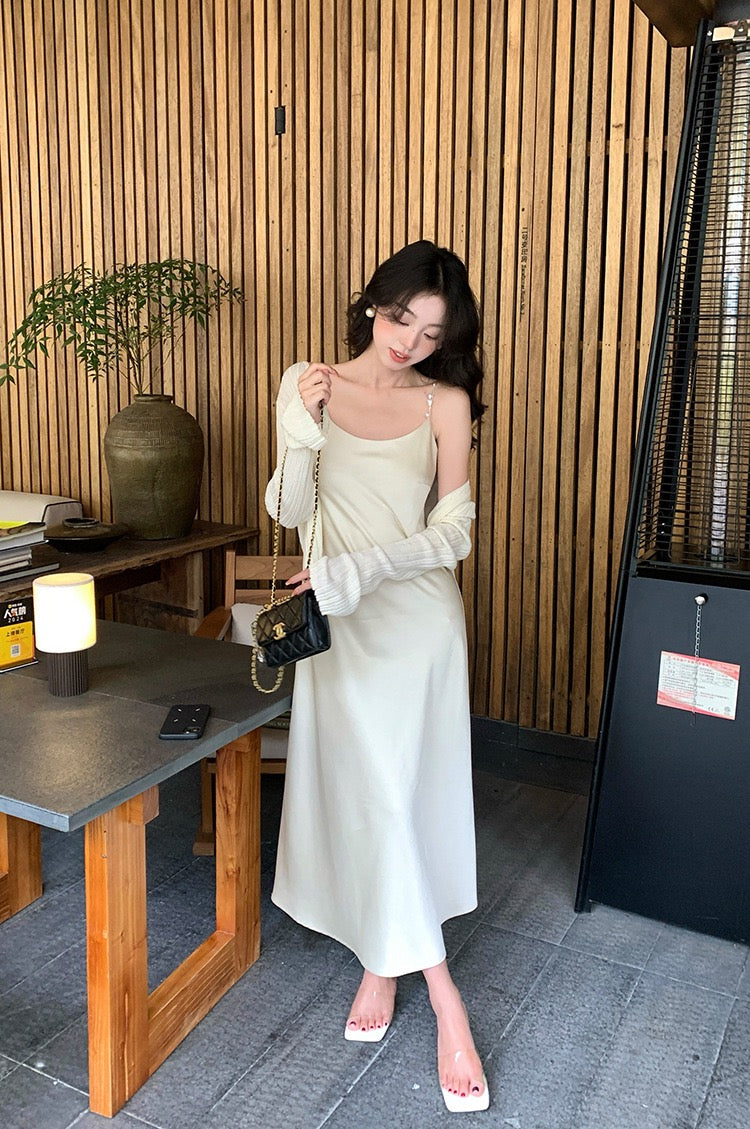 Niya Satin Dress with Pearl Strap