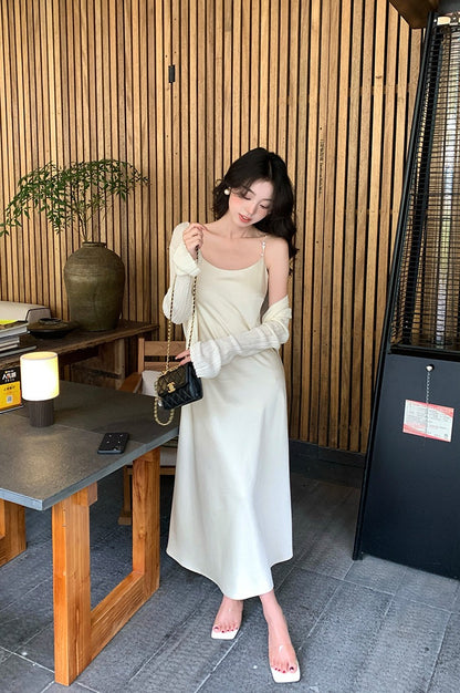 Niya Satin Dress with Pearl Strap