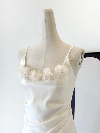 Penelope Satin Dress with Flower Brooch