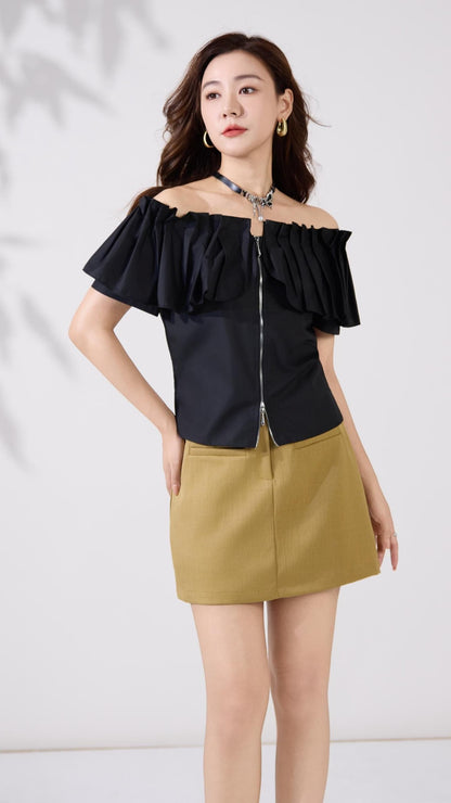 Ziri Pleated Ruffle Top