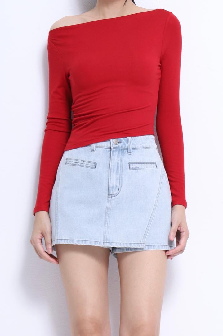 Aria Asymmetrical Neckline Ribbed Top
