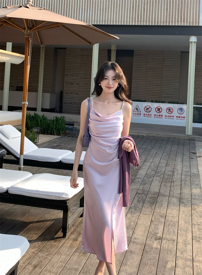 Julie Pearl Strap Satin Dress