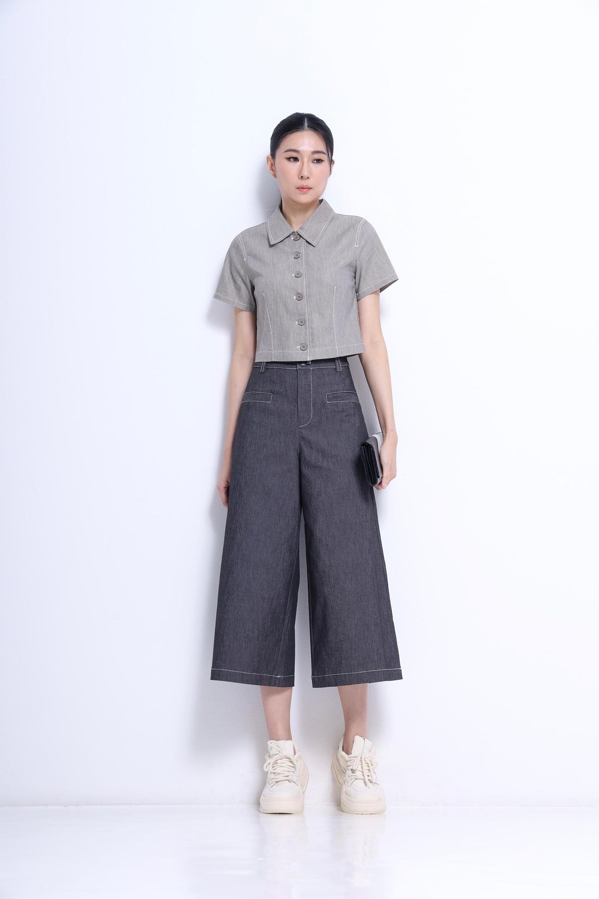 Tassy Button Down Cropped Shirt