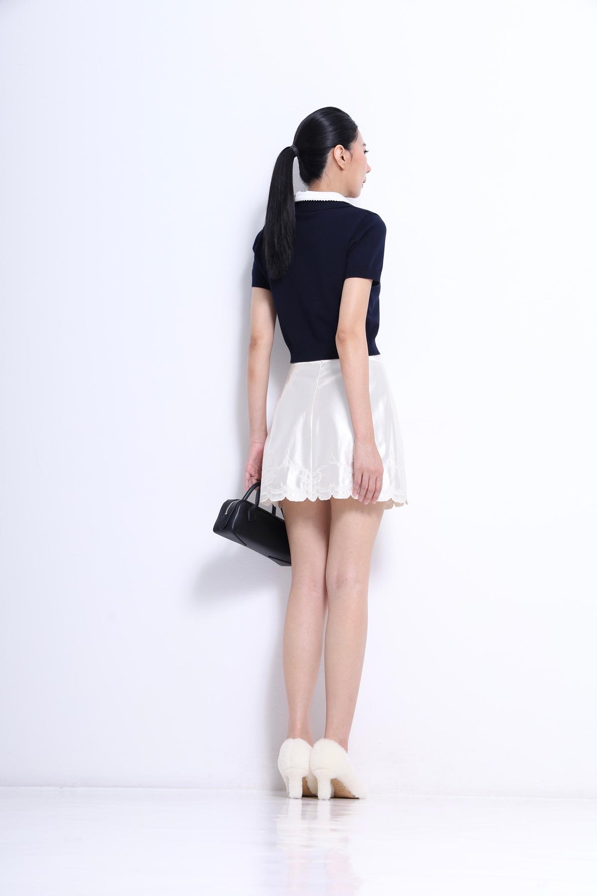 Lauren Lace Trim Knit Polo Top