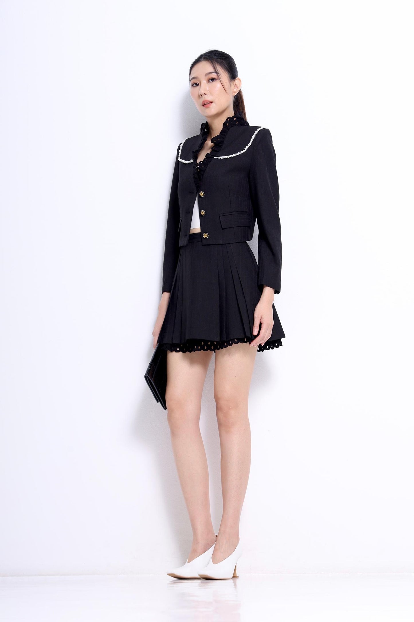 Miu Lace Hem Pleated Skirt