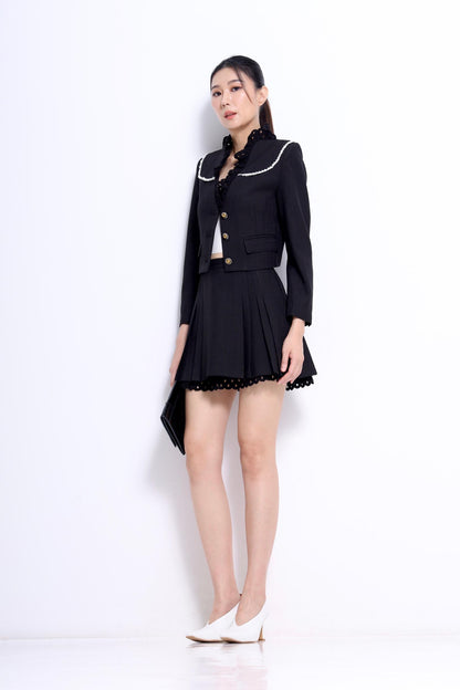 Miu Lace Hem Pleated Skirt