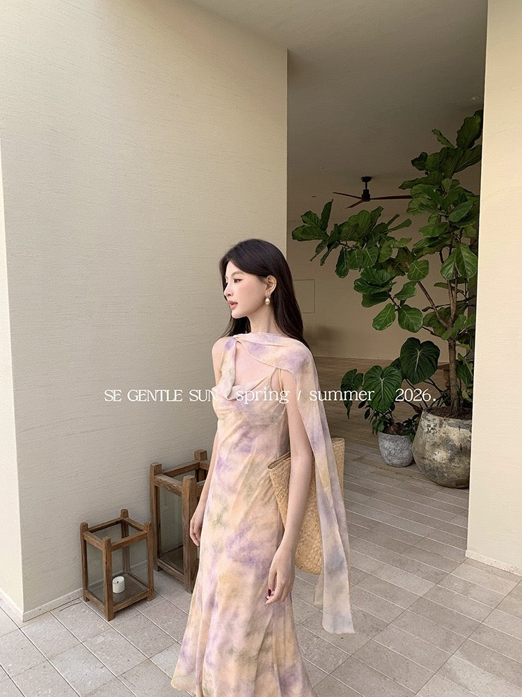 Dune Chiffon Halter Shawl Dress