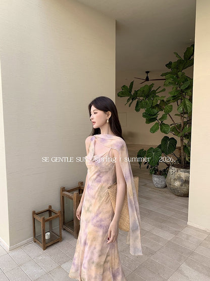 Dune Chiffon Halter Shawl Dress