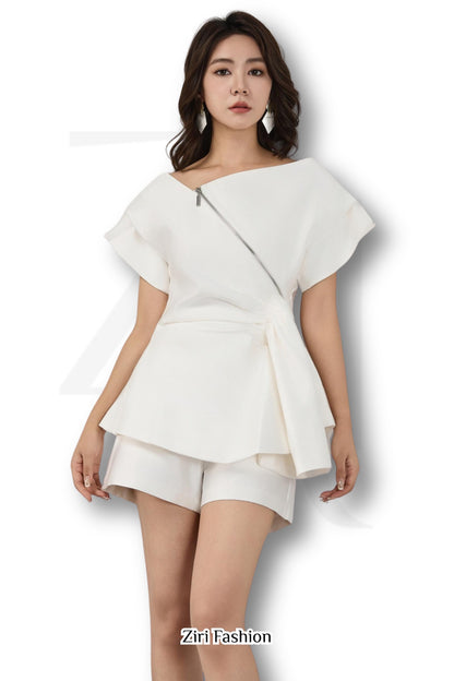 Ziri Asymmetrcial Drape Top + Shorts Setwear