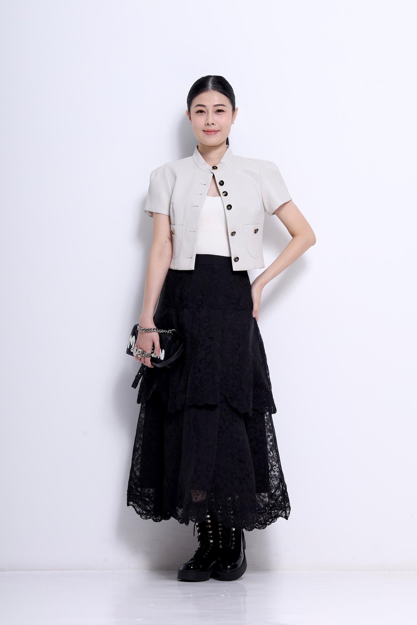 Natasha Mandarin Colar Cropped Jacket