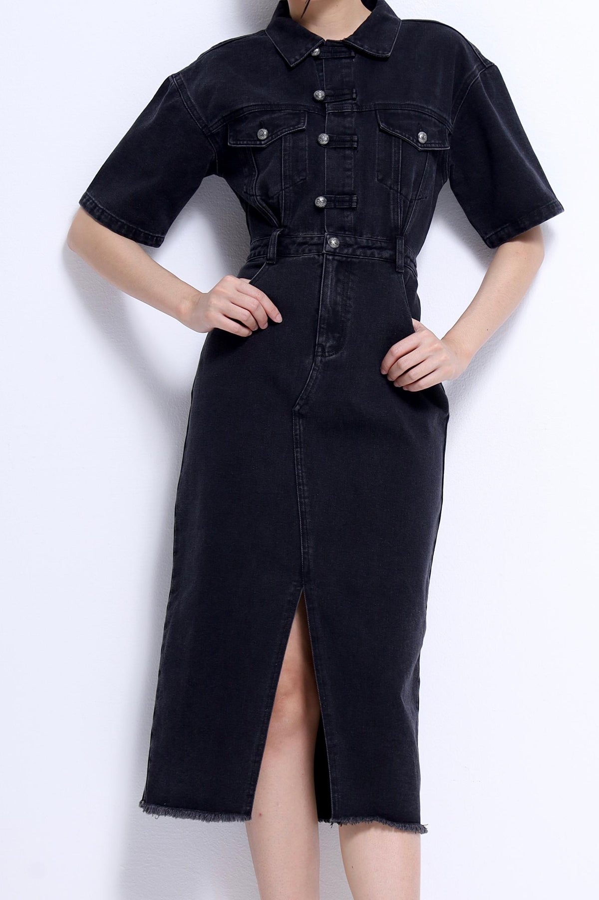 Jade Orient Chinese Button Denim Dress