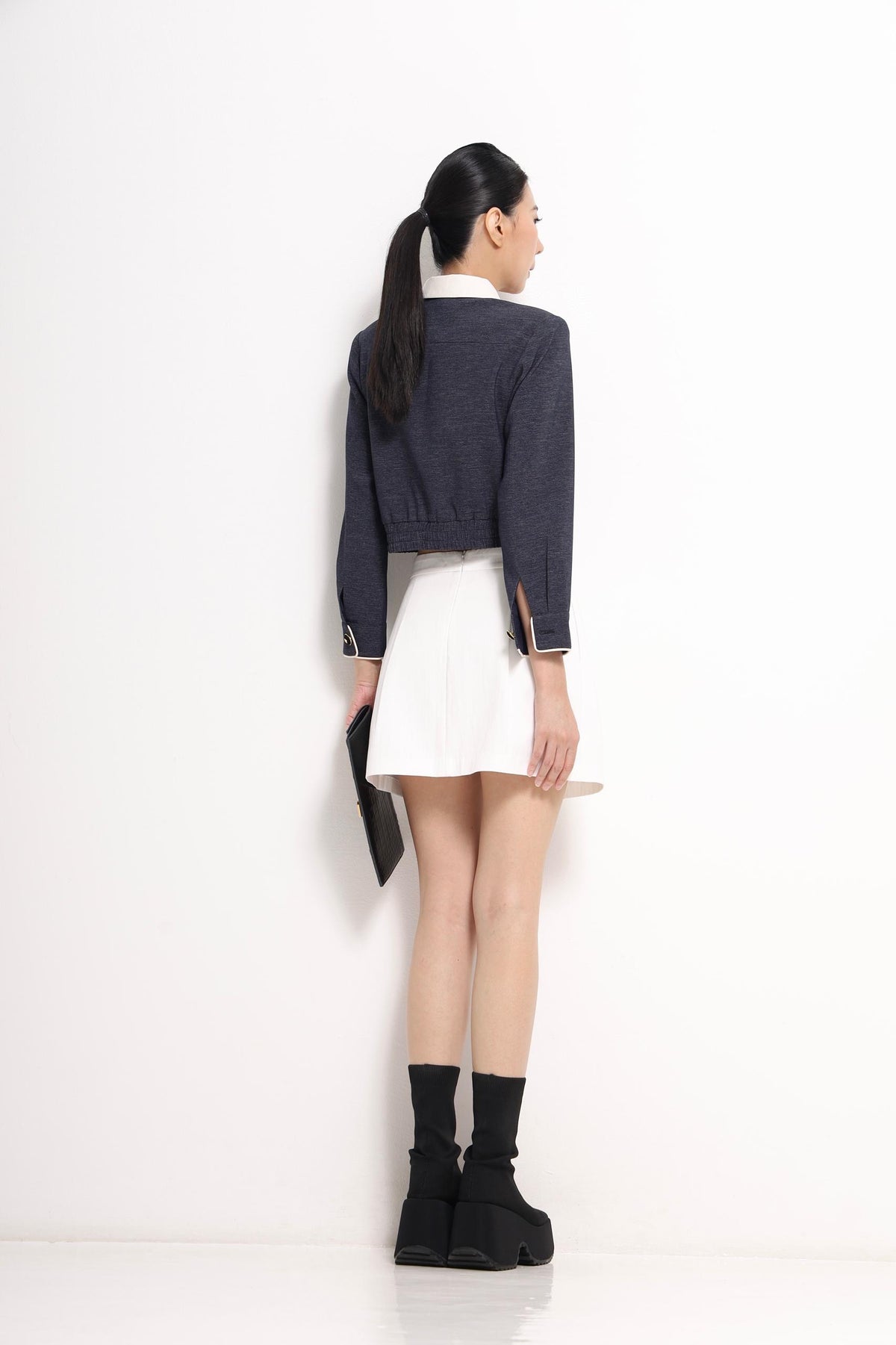 Natasha Bicolor Collar Cropped Jacket