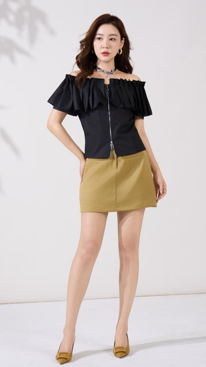 Ziri Pleated Ruffle Top