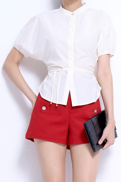 Irene Waist Tie Mandarin Shirt