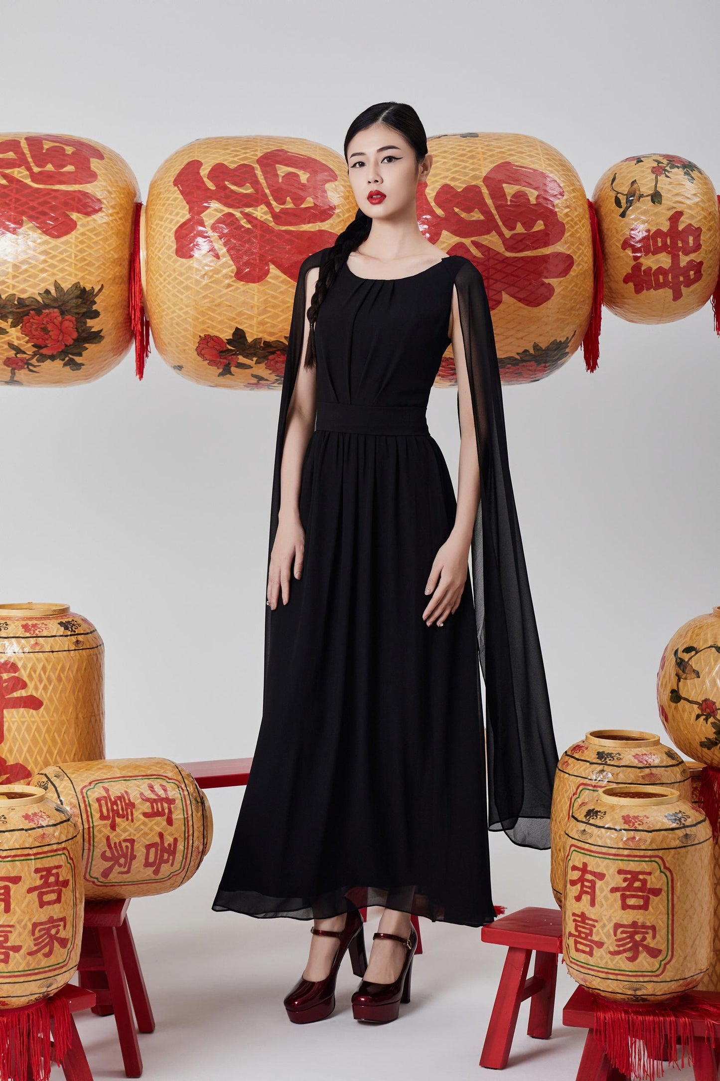 Venus Open Sleeve Chiffon Dress