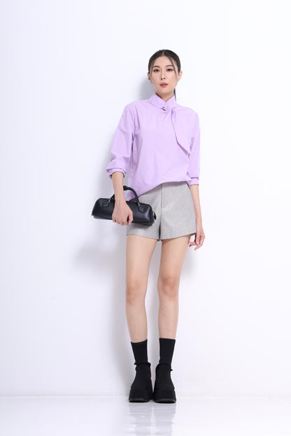Margot Asymmetrical Neck Tie Shirt