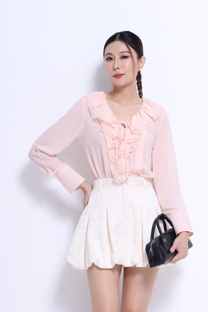 Joyce Ruffle Collar Chiffon Top